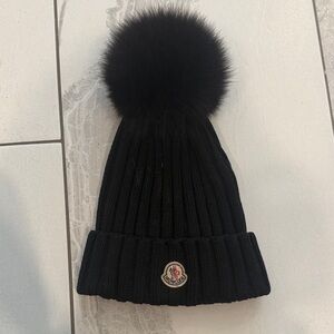 Moncler Classic Black Knit Beanie with Pom-Pom